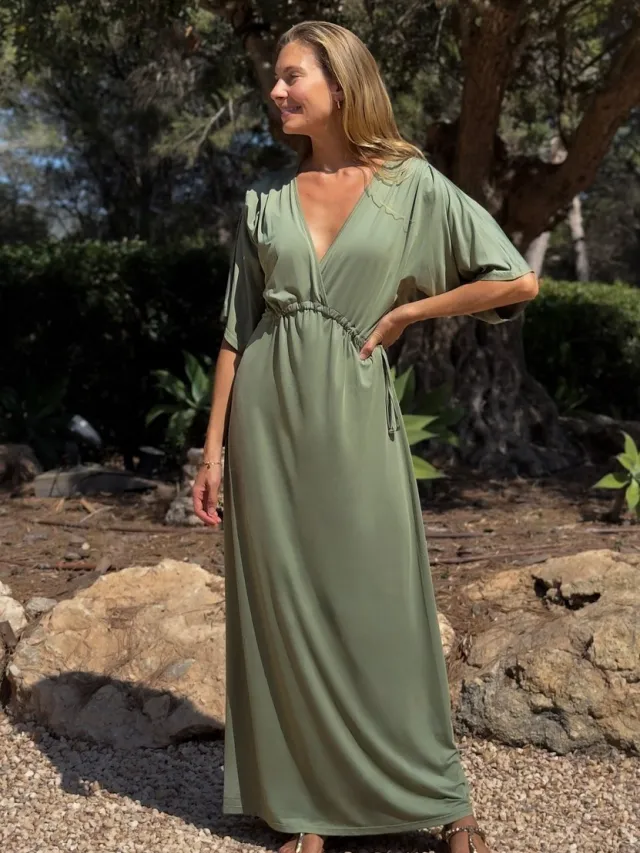 Chic by Lirette Kimono jurk Lotus Natural - Zeegroen