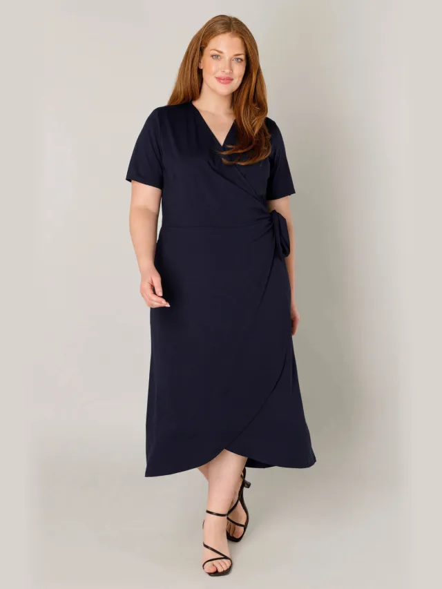 Base Level Curvy jersey overslagjurk Abbie donkerblauw