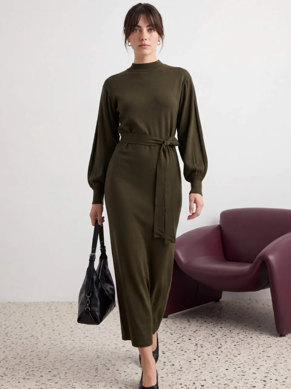 Trendyol Modest Dames Kaki Effen Maxi Lang Casual Recht Modest Jurken, foto 2
