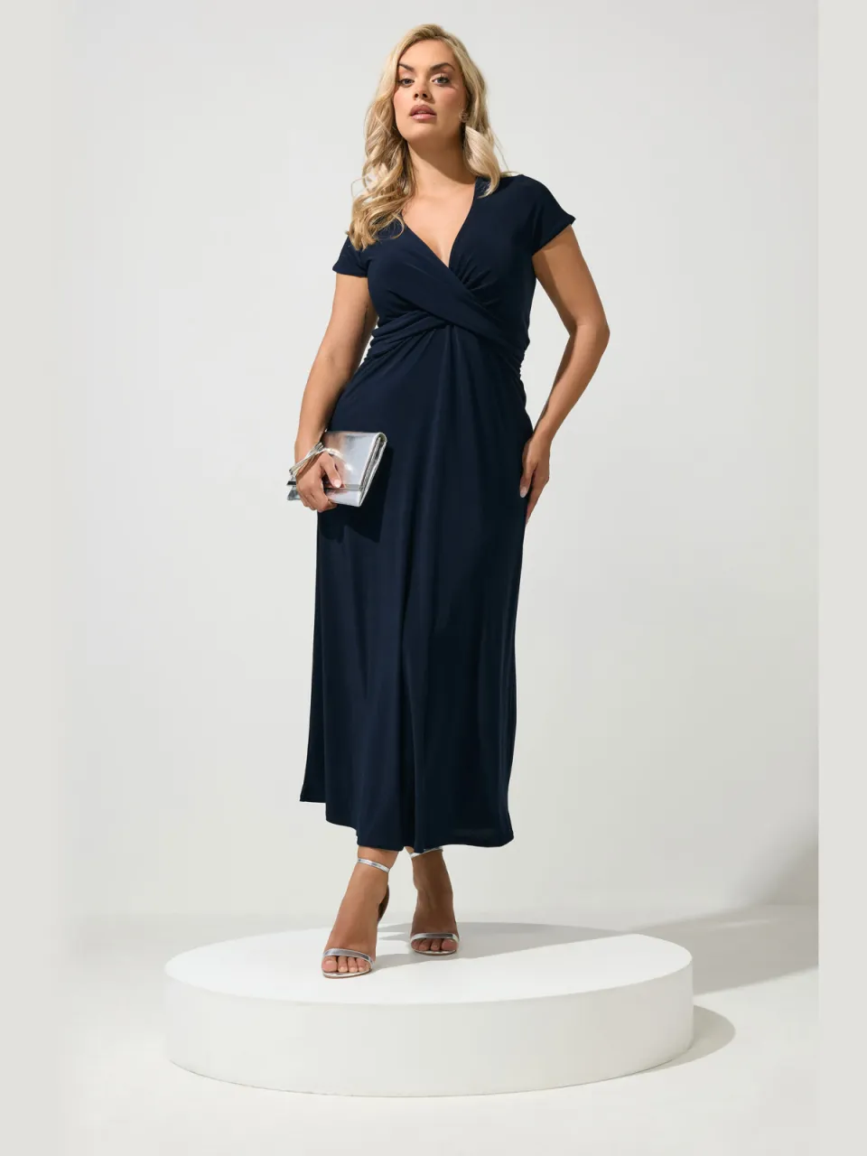 Yours London Jurk Met Gedraaide Voorkant In Marineblauw, foto 2