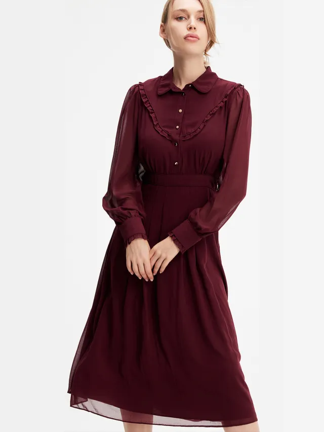 S&J Weekends Mousseline blouse-dress bordeauxrood, foto 2