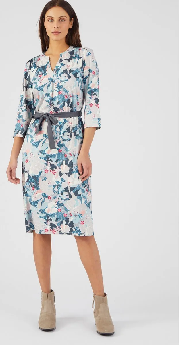 Damart Jurk in warm stretchtricot met print, gerecycleerde vezels* - Dames - Grijs - 48