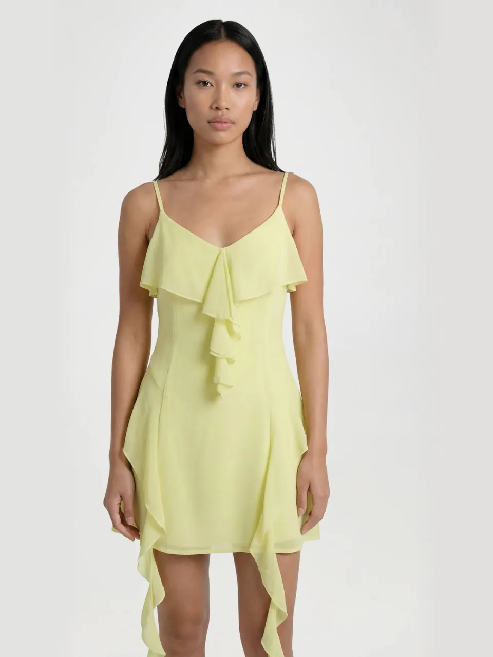 boohoo Dames Ruches Chiffon Mini Jurk citroen, foto 2