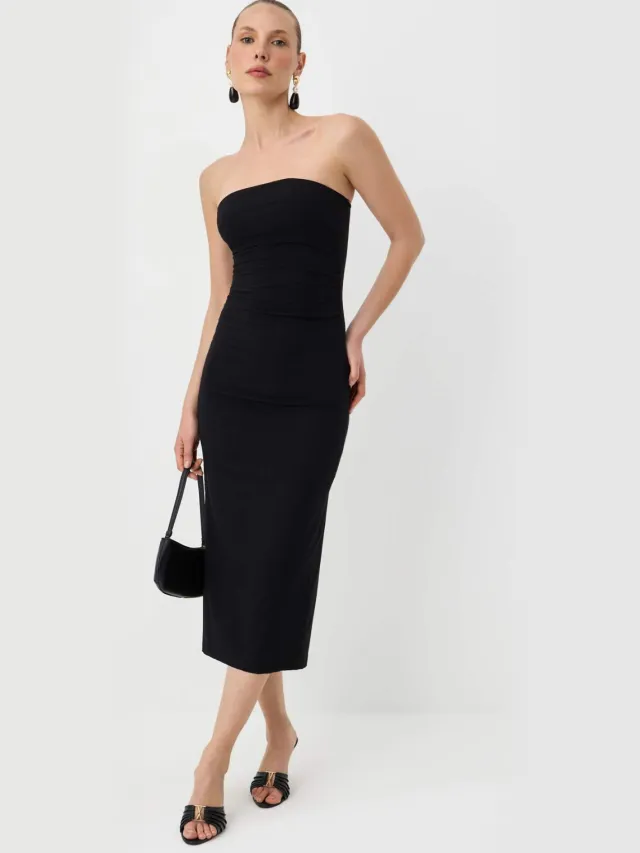 Trendyol TRENDYOLMİLLA Dames Zwart Effen Midi Mouwloos Bodycon Jurken