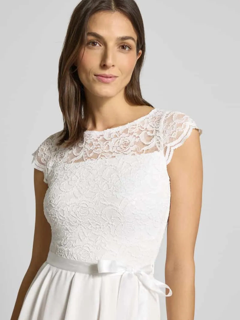 Swing Cocktailjurk met kant en strikceintuur offwhite, foto 4