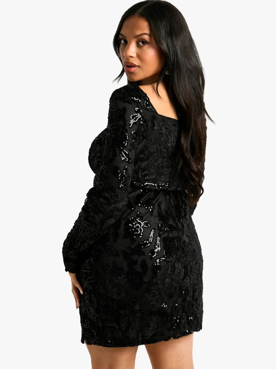 boohoo Dames Plus Demask Bodycon-jurk met vierkante hals zwart, foto 3