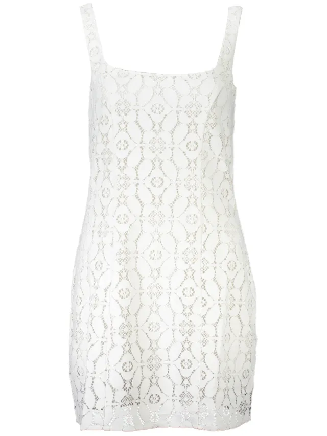 Desigual Kanten Mini Jurk Mouwloos Vierkante Hals Wit