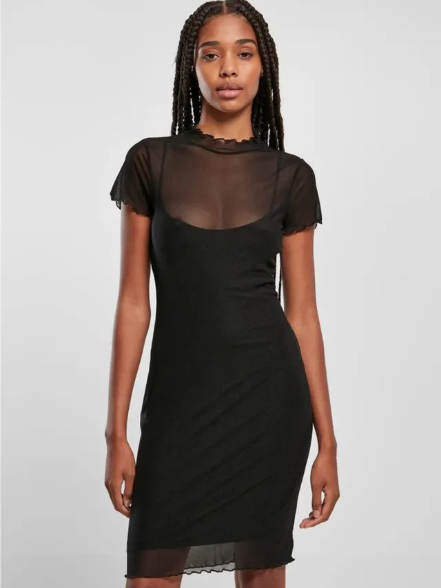 Urban Classics Mesh Double Layer Korte jurk - 3XL - Zwart