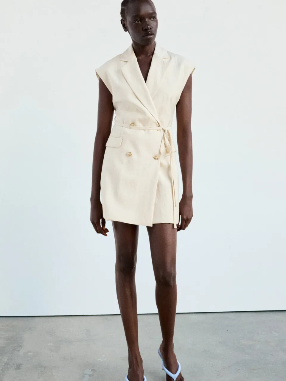 Mango korte zomerjurk met ceintuur - beige