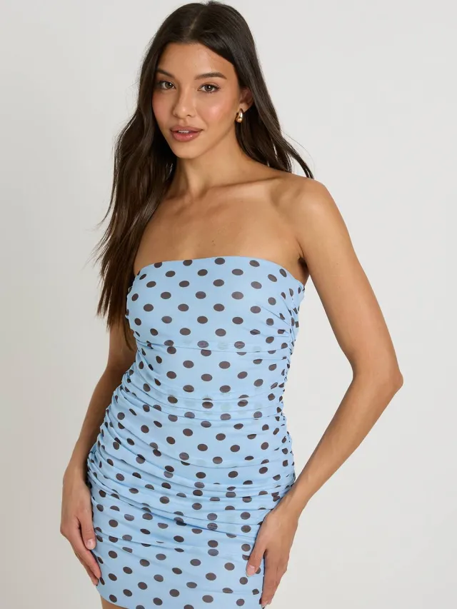 boohoo Dames Geplooid Mini-jurkje Met Toonkleurige Polkadots Pastelblauw