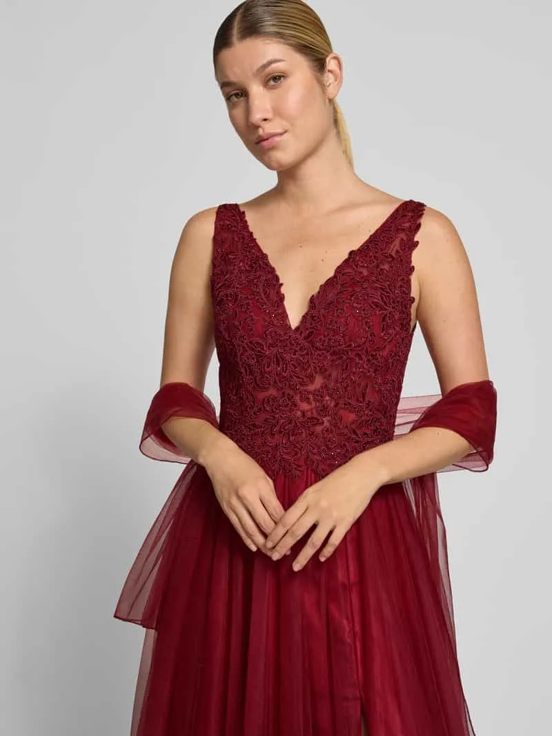 Mascara Avondjurk met kant en met strass-steentjes bordeaux, foto 3