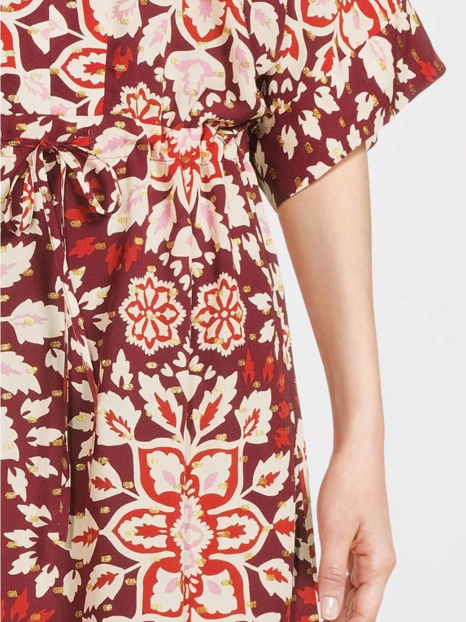 Geisha viscose gebloemde midi zomerjurk - donkerrood, foto 5