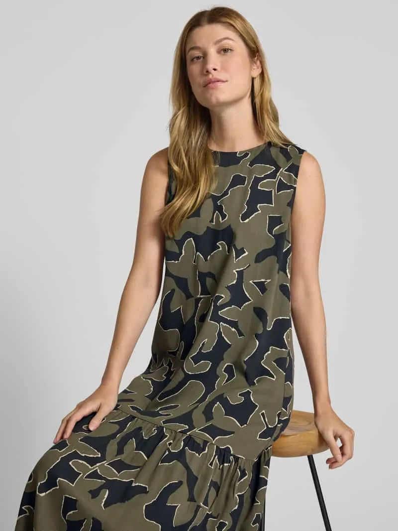 Opus Midi-jurk in laagjeslook, model 'Wicy wildflower' donkerblauw, foto 3