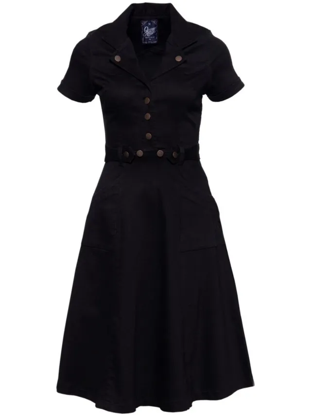 QUEEN KEROSIN A-line and button front Flare jurk - XS - Zwart