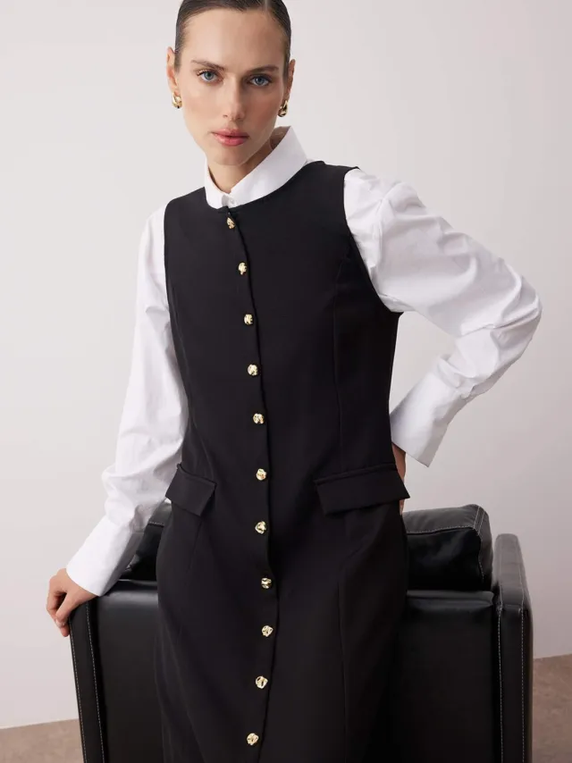 Trendyol Modest Dames Zwart Effen Maxi Mouwloos Casual Recht Modest Jurken