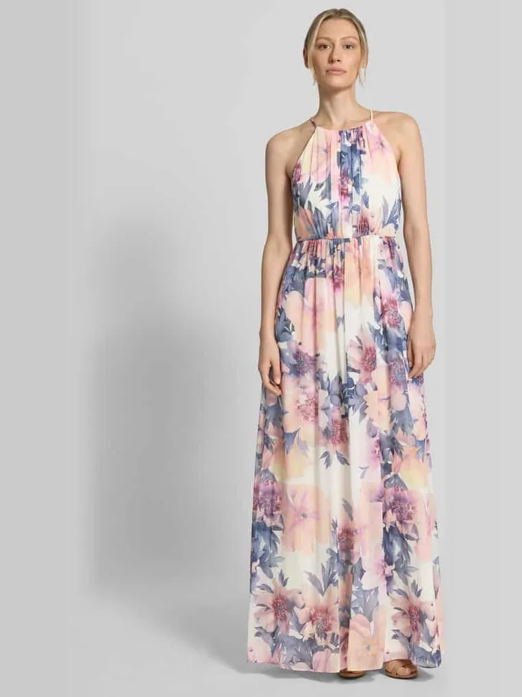 Jake*s Cocktail Maxijurk van chiffon met allover-look Ecru