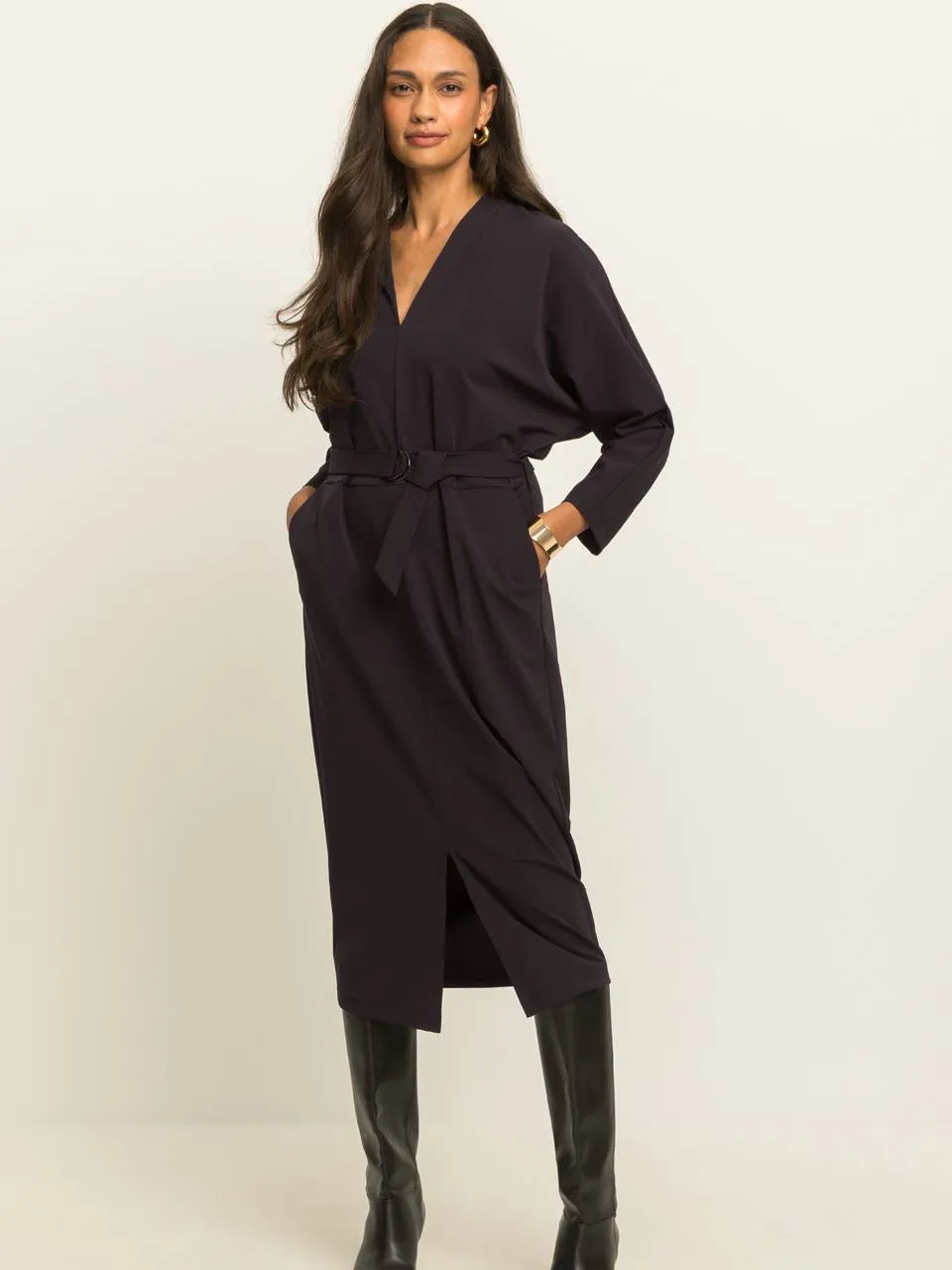 Expresso travelstof midi jurk - zwart