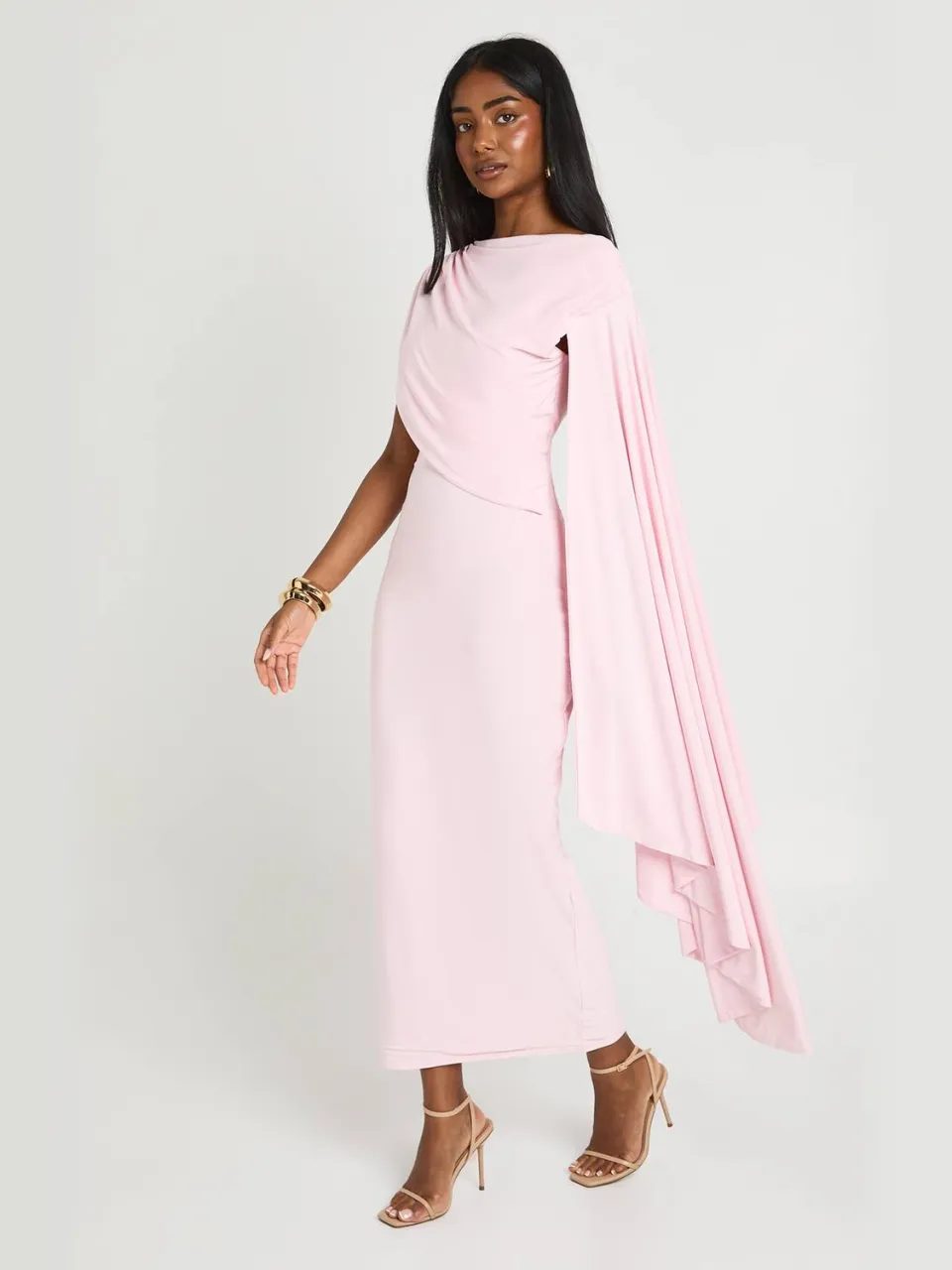 boohoo Dames Zachte Touch Drape One-shoulder Midaxi Jurk pastelroze, foto 3