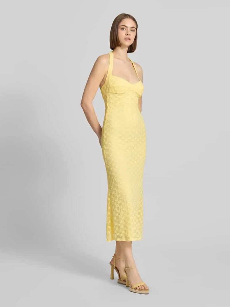bardot Halter-neck midijurk model 'MARIKO' geel, foto 3