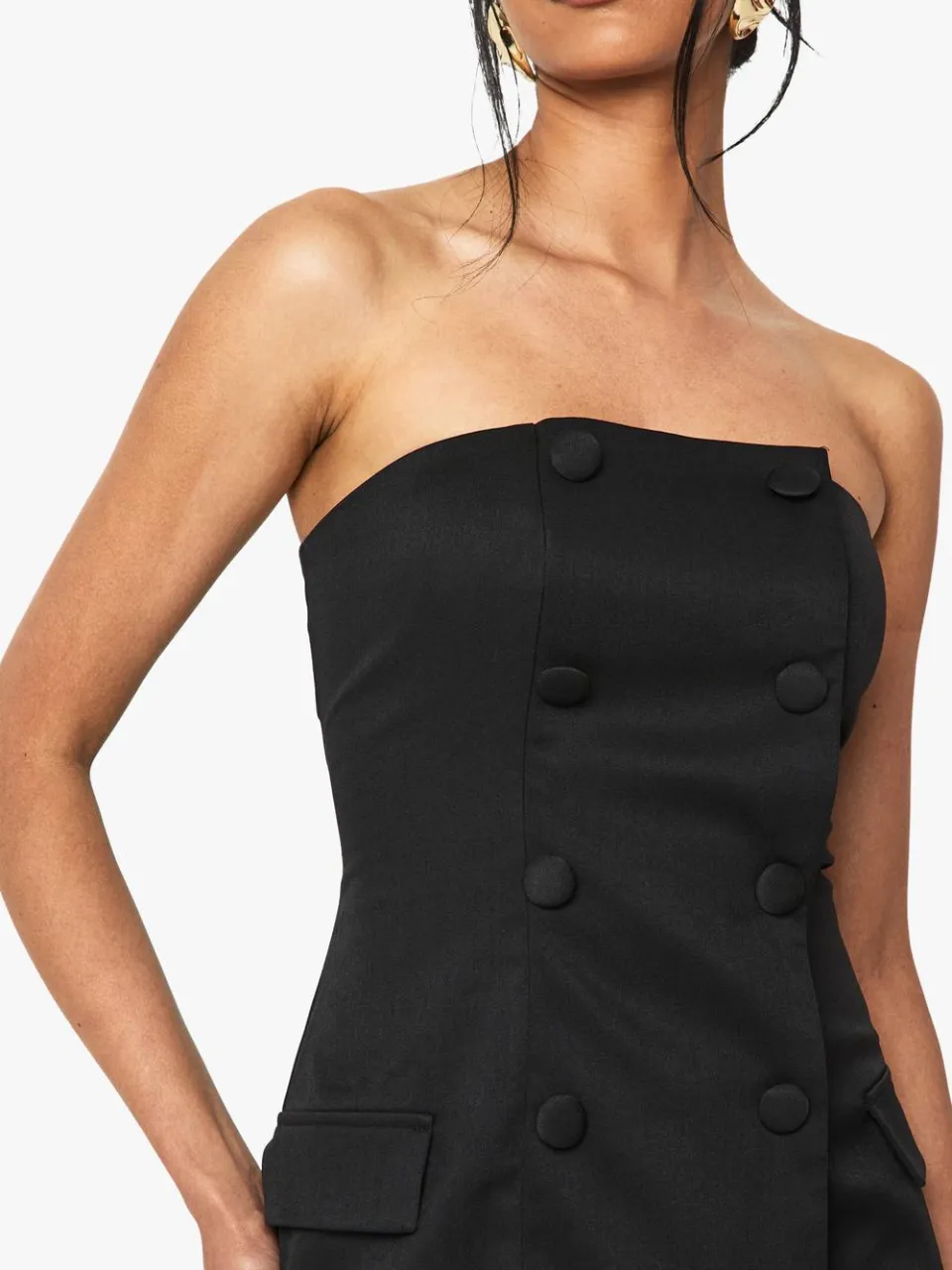 boohoo Dames Dubbelgesloten Bandeau op maat gemaakte mini-jurk zwart, foto 3