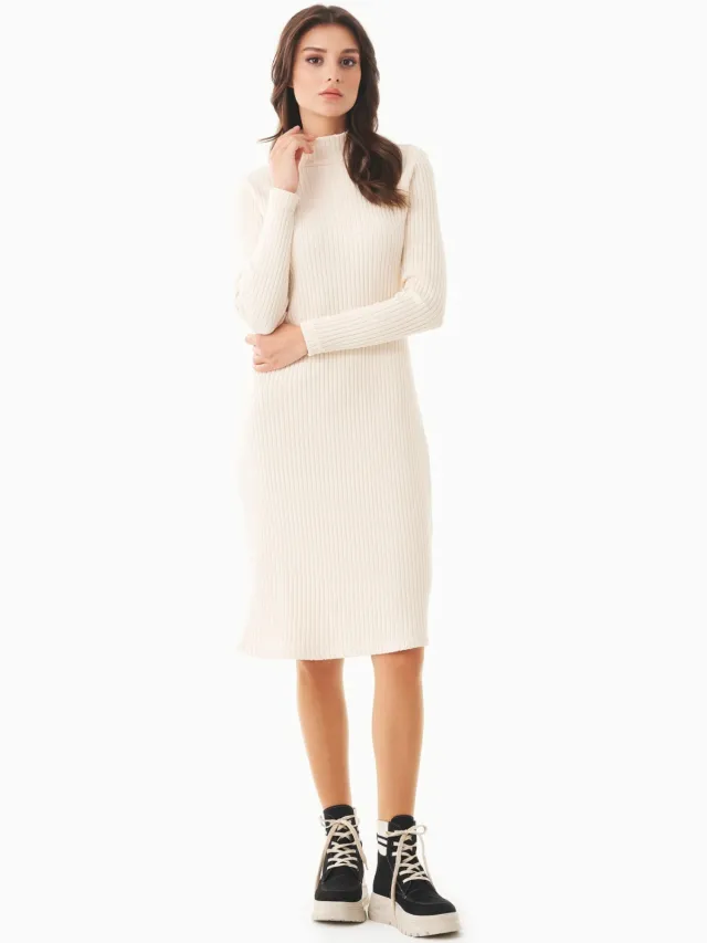 ORGANICATION dames vegan Jurk Ribgebreid Lange Mouw Ecru Crème