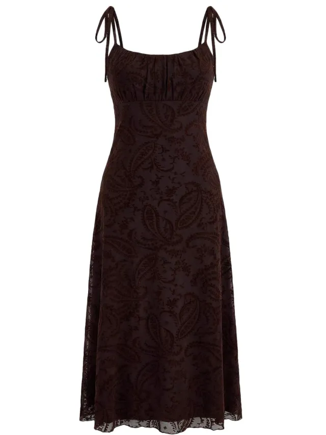 Turkishsouq Mouwloze maxi-jurk met bloemenprint voor dames, casual/dagelijks, nauwsluitend model Bruin