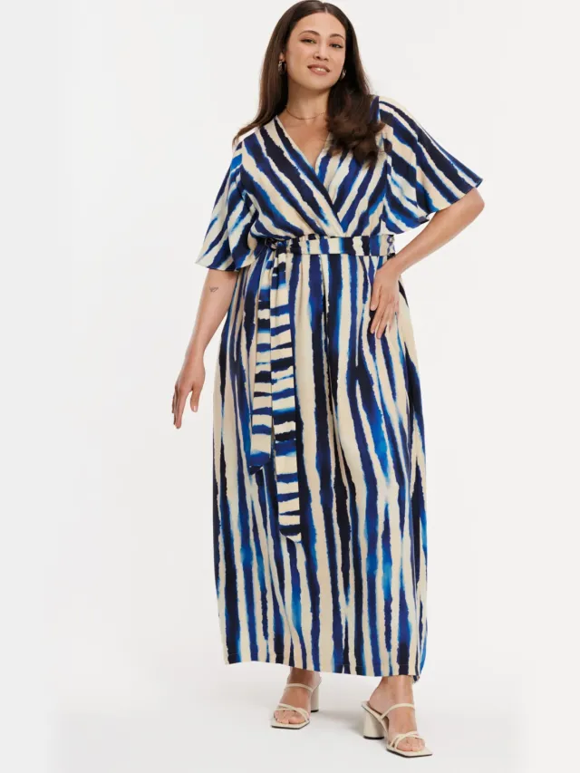 Yoek RIPPLES maxi-jurk blauw