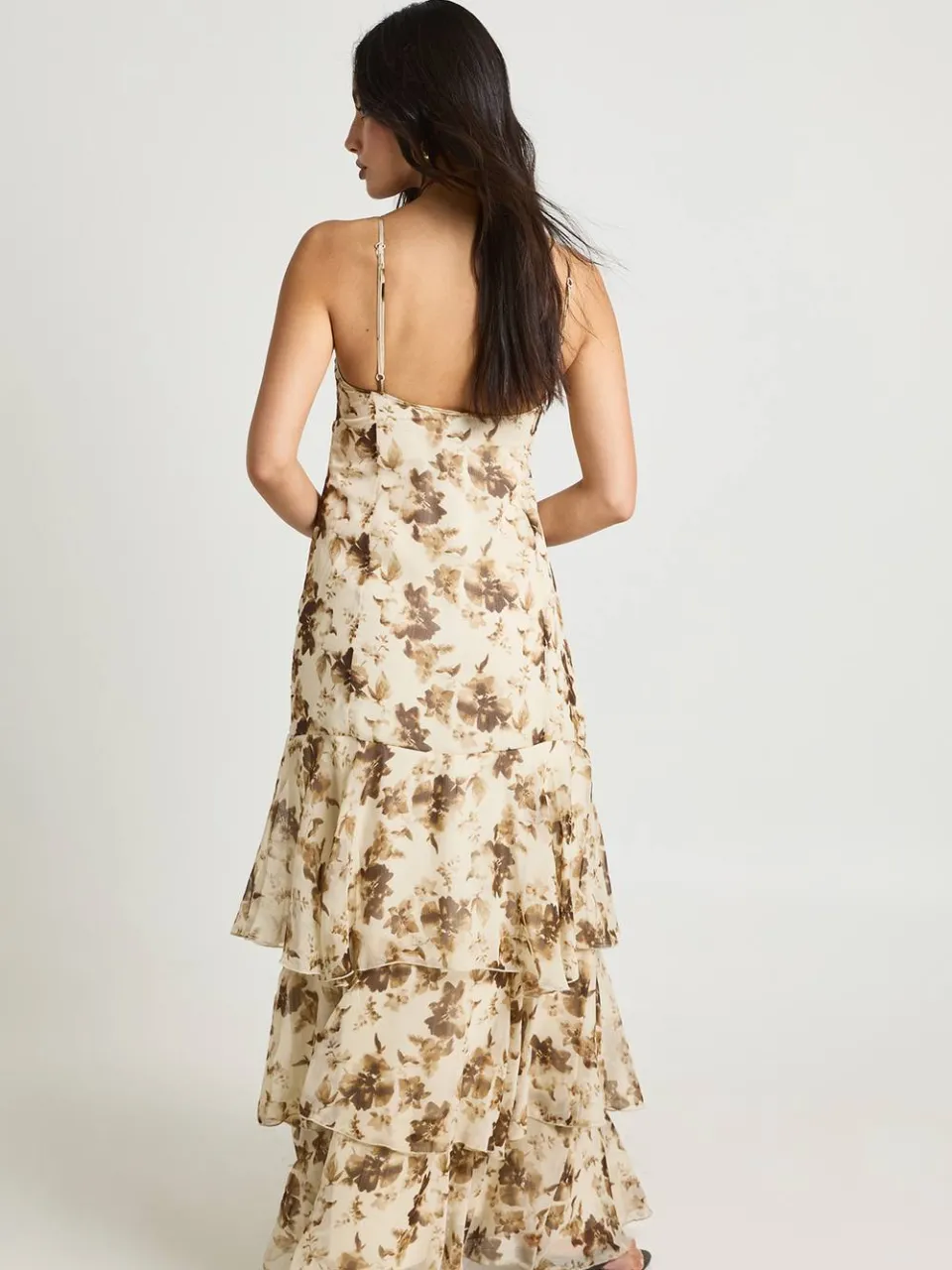 boohoo Dames Gelaagde Maxi Cami-jurk Van Chiffon Met Ton-sur-ton Bloemenprint crème, foto 3