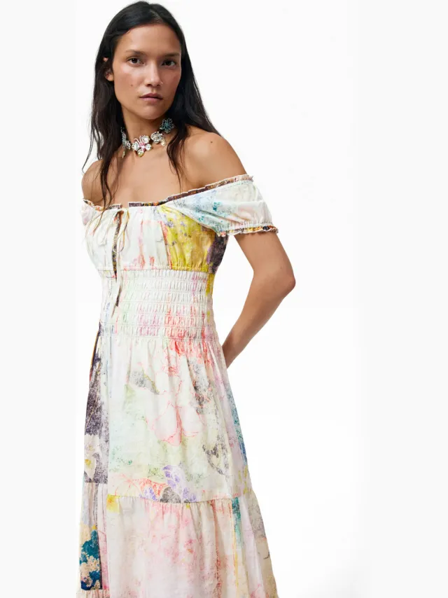 Desigual off shoulder midi jurk met print - meerkleurig multi, foto 3