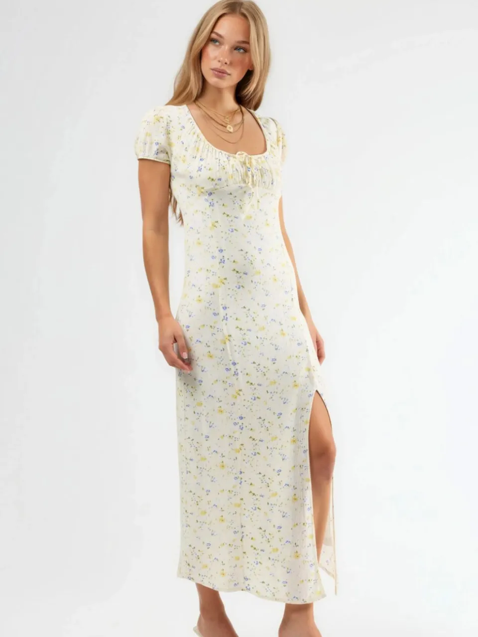 Busem Bloemige U-hals Midi-jurk met Strikdetail wit, foto 2
