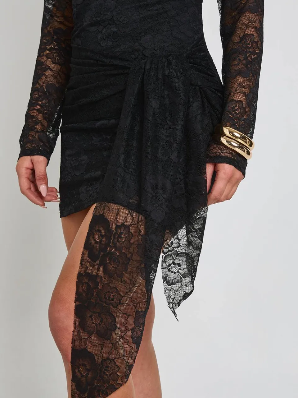boohoo Dames Kanten Bodycon Jurk Met Diepe V-hals En Striksluiting In De Taille zwart, foto 4