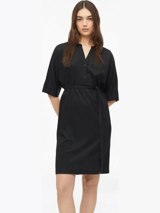 S.Oliver female - Gestructureerde jersey jurk met riem en knoopsluiting zwart