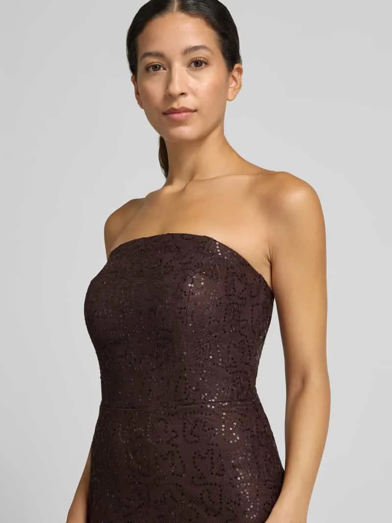 TROYDEN COLLECTION Maxi-jurk in off-shoulder-look met pailletten chocoladebruin, foto 3