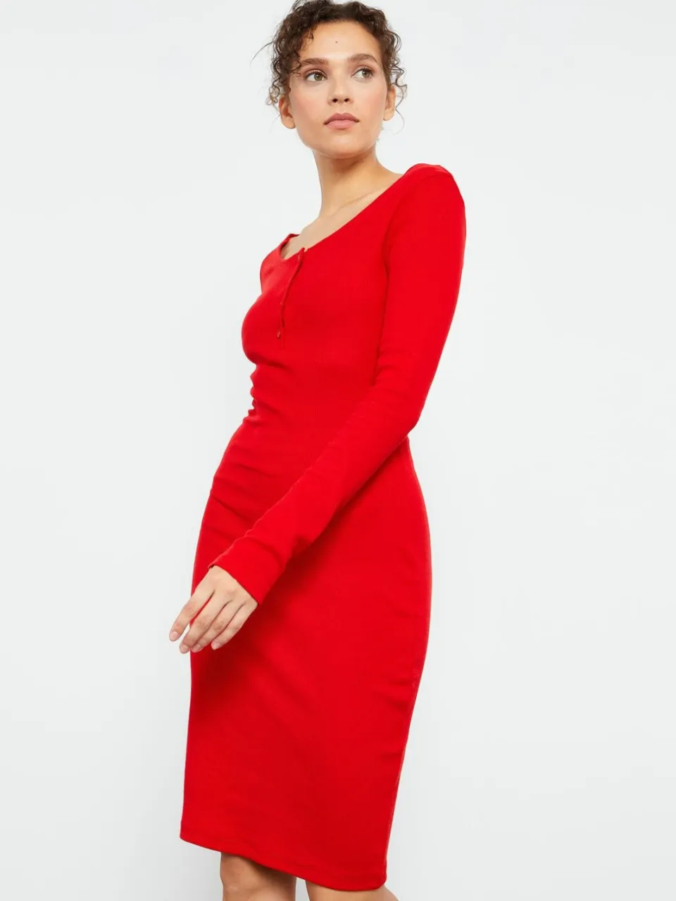 Tommy Life Bodycon Midi Jurk met Ronde Hals rood, foto 2