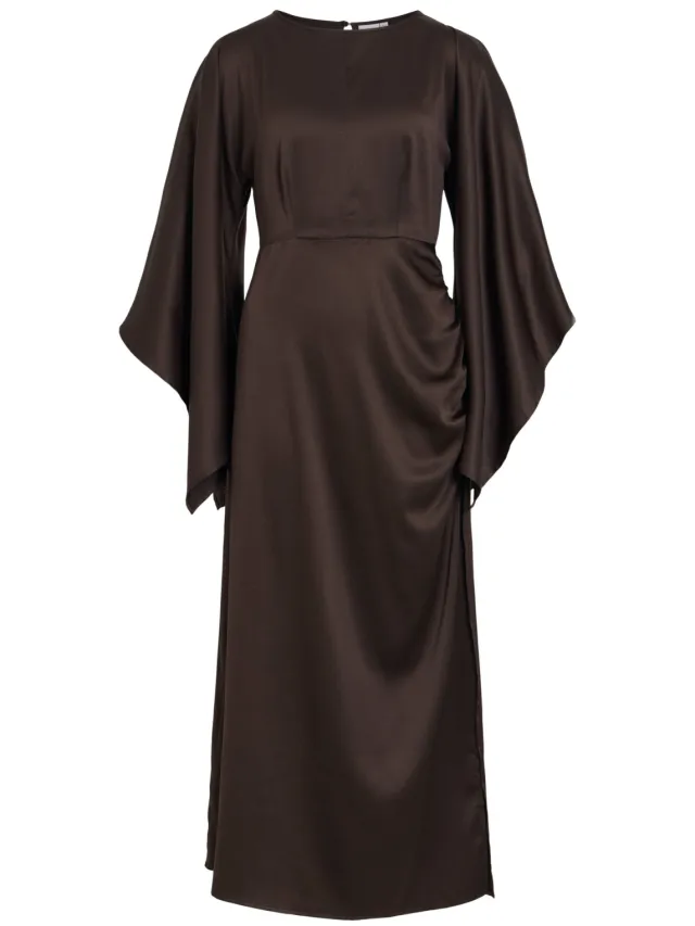 Vila Vicrazy O-Neck Ankle Dress/Pty/Ka satijnen asymmetrische midi jurk - donkerbruin