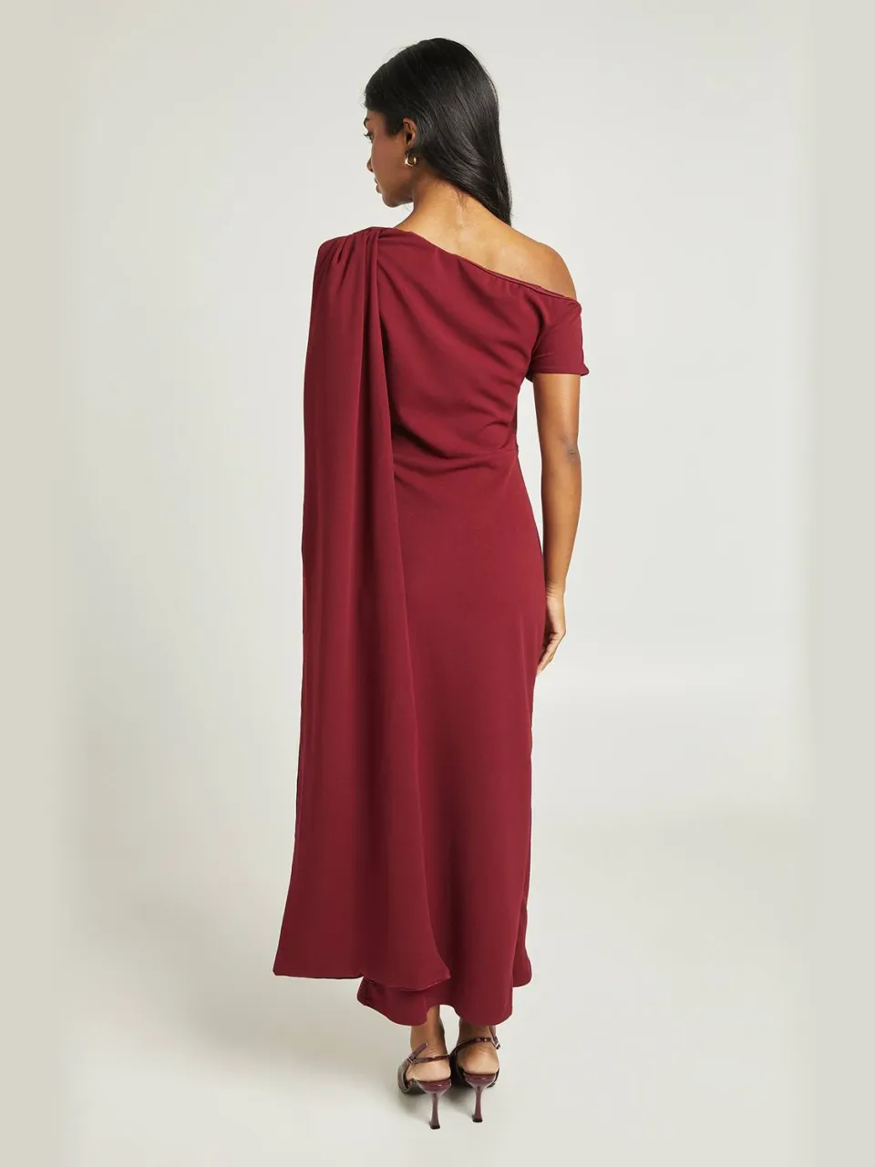 boohoo Dames Gerimpelde Asymmetrische Draperie Detail Midaxi Jurk bessen, foto 2