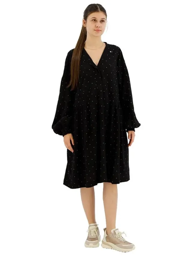 Replay W9102 .000.52548 Lang Mouw Jurk Zwart XS Vrouw Black / Natural White