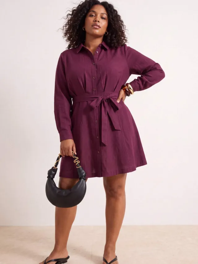 Trendyol Curve Dames Bordeaux Effen Kort / Mini Lang Casual Blousejurk Grote maten Jurk Bordeauxrood
