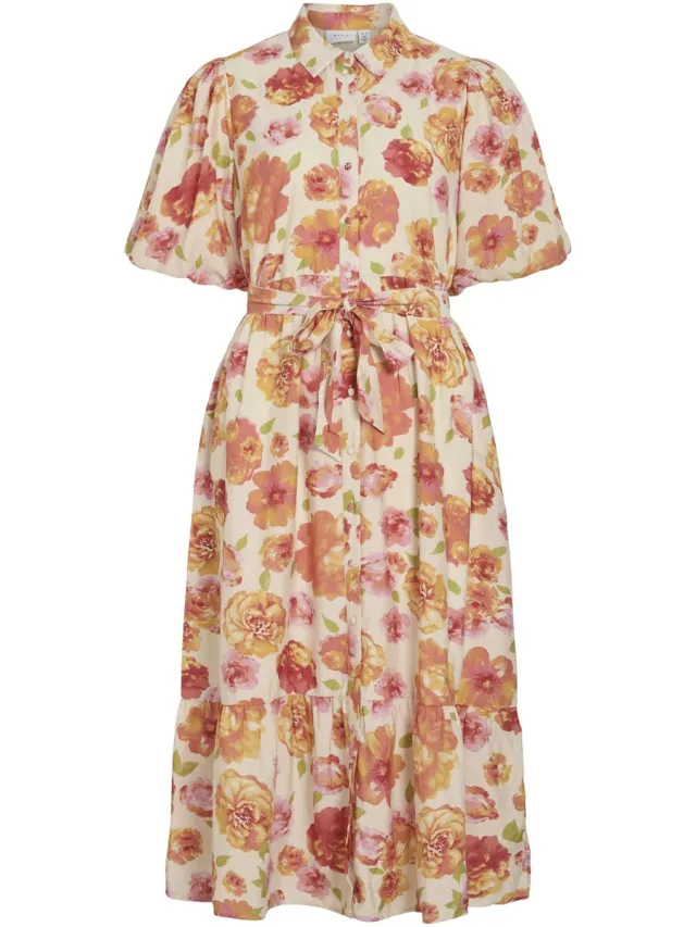 Vila VIALINIA SOL 2/4 MIDI SHIRT DRESS/LN - Dames - Mini jurken Snow White