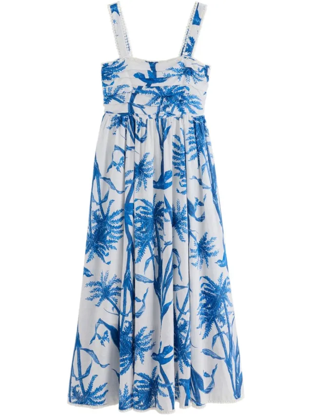 Next Dames - Zomerse midi-jurk - Wit Cream/Blue Ditsy Floral