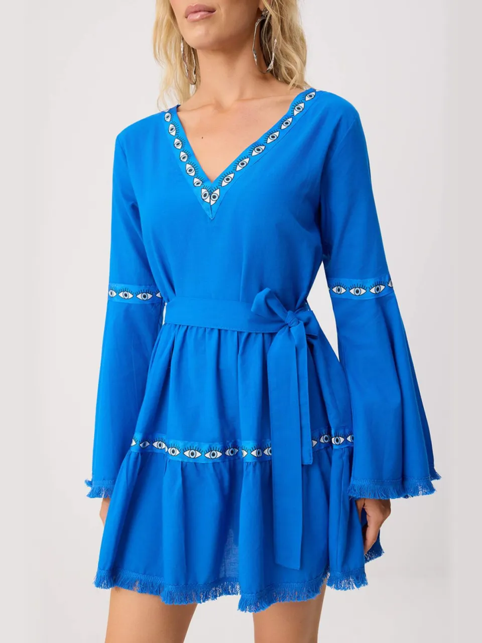Trendyol TRENDYOLMİLLA Dames Blauw Effen Extra Kort / Super Mini Lang Strandkleding Skater Strandjurken, foto 2