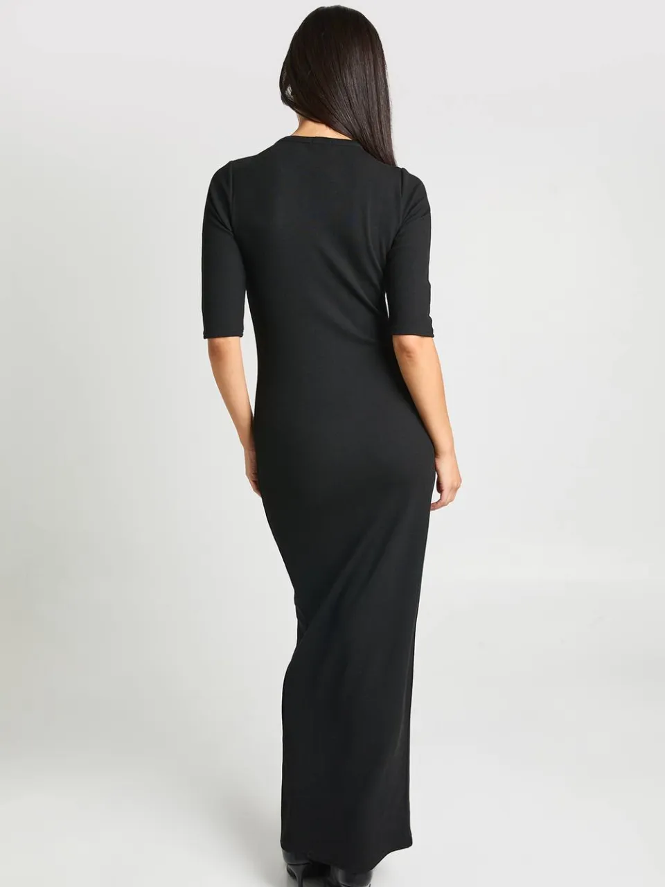 boohoo Dames Basic Geribbelde Maxi Jurk Met 3/4 Mouwen zwart, foto 2