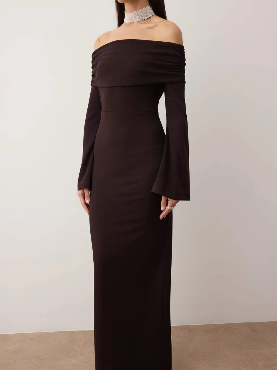 Trendyol TRENDYOLMİLLA Dames Bruin Effen Maxi Lang Gala Recht Avond & Gala Jurk, foto 2