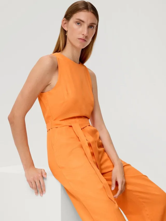S.Oliver female - Jumpsuit van een linnenmix sinaasappel