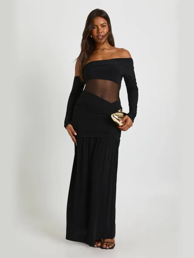 boohoo Dames Asymmetrische maas uitgesneden maxi jurk Zwart