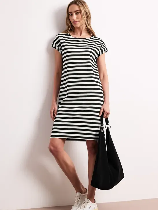 Street One Knielange jersey jurk met strepen Zwart