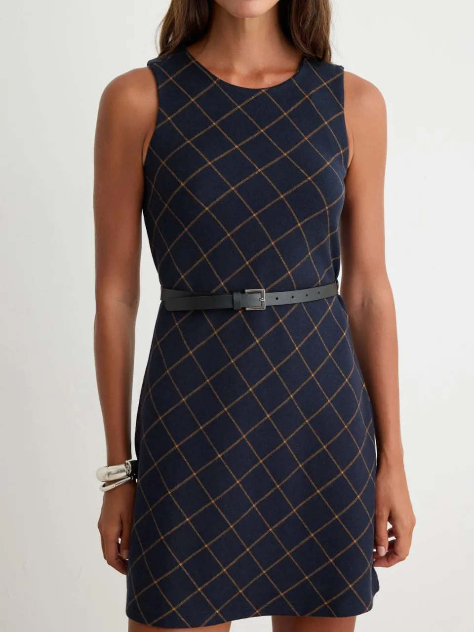 Trendyol TRENDYOLMİLLA Dames Donkerblauw Geruit Kort / Mini Mouwloos A-lijn Jurken marineblauw/blauw, foto 2