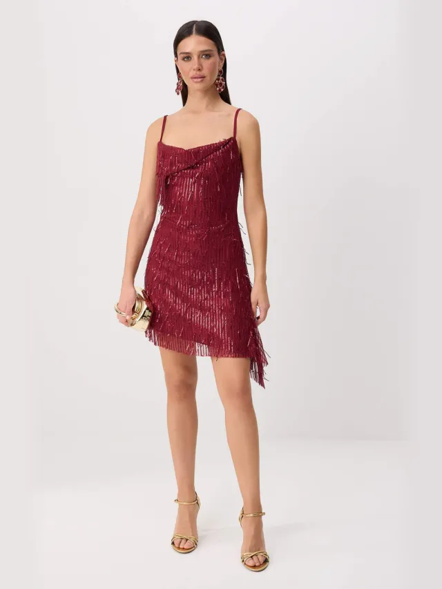 Trendyol TRENDYOLMİLLA Dames Bordeaux Effen Kort / Mini Mouwloos Asymmetrisch Jurken Bordeauxrood