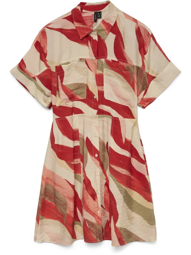 Vero Moda VMTYRA SS SHORT SHIRT DRESS WVN EXP - Dames - Mini jurken Coral Almond