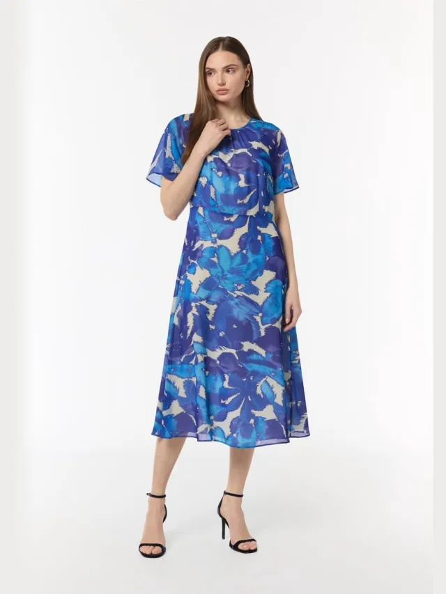 Comma female - Midi-jurk van geweven stof hemelsblauw